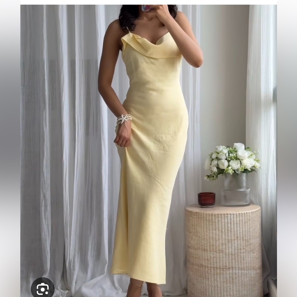 Zara NWT ramie midi camisole dress yellow 3387/730